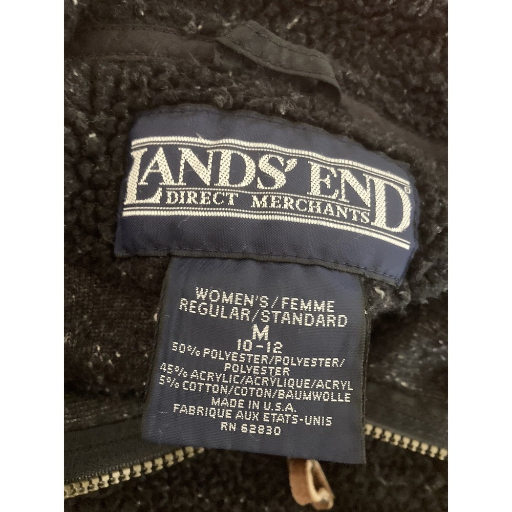 Lands End Jacket Black Medium 10-12 Black Fleece Quarter Zip Pullover Activewear - Picture 7 of 12